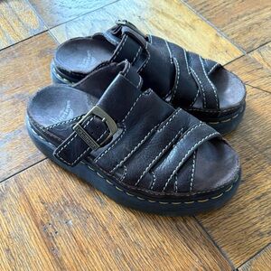 Dr. Martens Maxxy Slide Dark Brown Leather Woven Slide Sandals